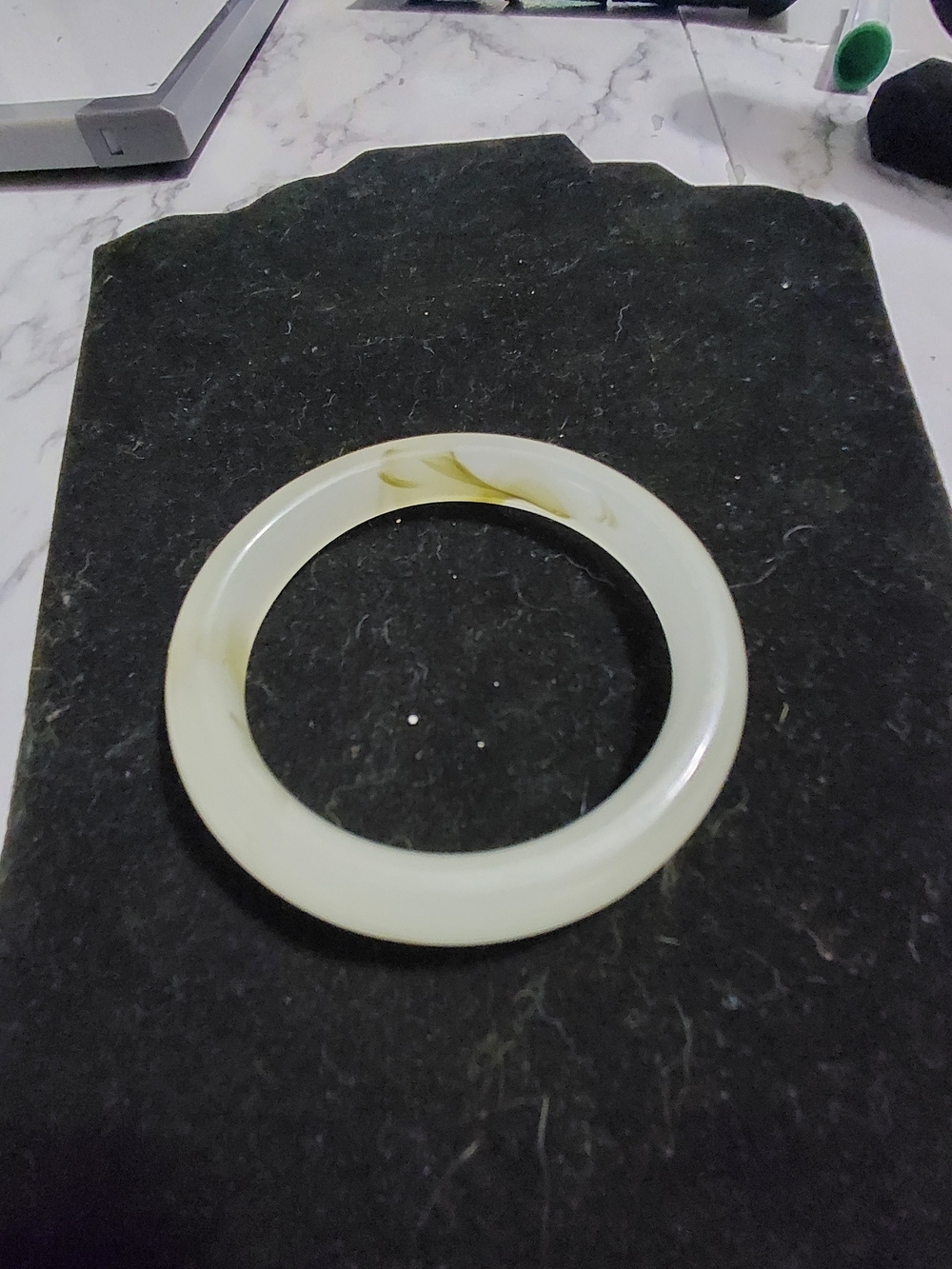 Jade Pale Ivory Bangle with Subtle Yellow Veining